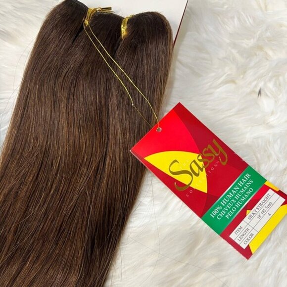 Silky Straight #4 Natural Brown 18 Inch Human Hair Extension Wefts - Picture 4 of 5